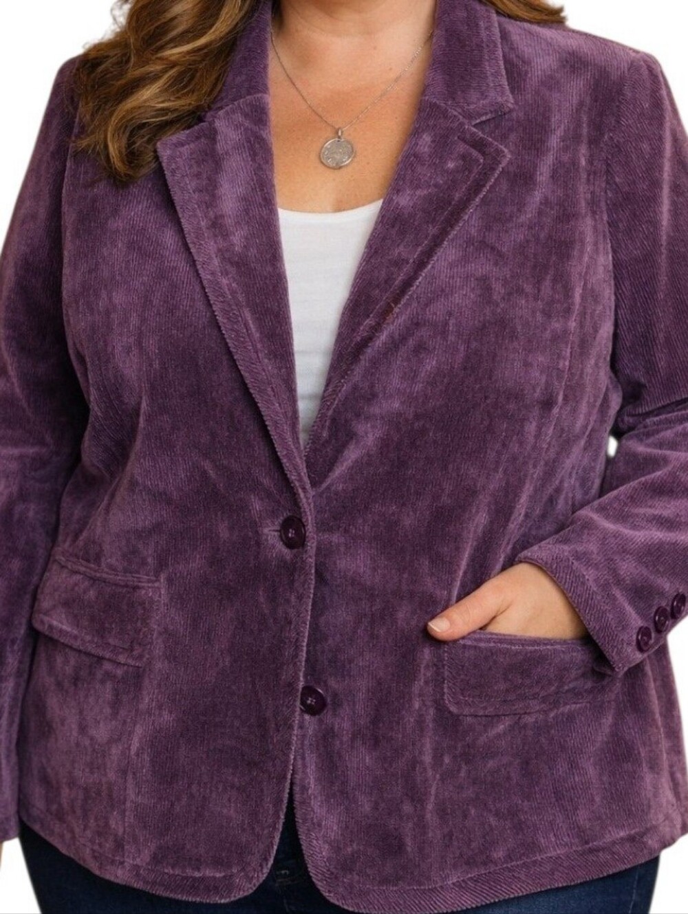 Dressbarn Purple Corduroy Single-Button Blazer - Picture 3 of 6